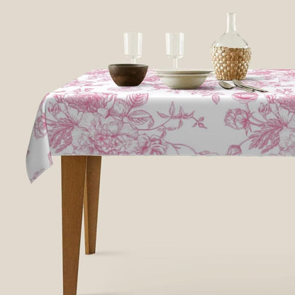 Pink Floral Tablecloth 60 x 84 Inch Rectangle Chinoiserie Flowers Decorative Table Cloth Rustic Fabric Farmhouse Washable Table Cover for Picnic Party Holiday Home Indoor Outdoor