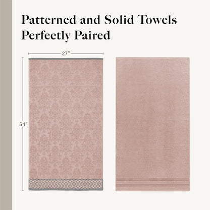 6 Piece Bath Towel Set – Bathroom Towel Set with 2 Bath Towels, 2 Hand Towels & 2 Washcloths – 100% Cotton, Soft & Absorbent – Diamond Border (Blush)