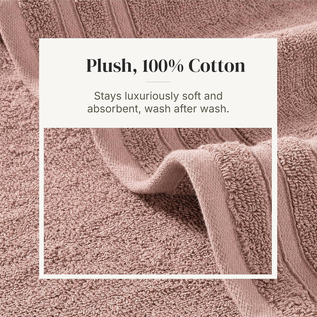 6 Piece Bath Towel Set – Bathroom Towel Set with 2 Bath Towels, 2 Hand Towels & 2 Washcloths – 100% Cotton, Soft & Absorbent – Diamond Border (Blush)