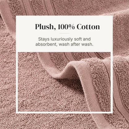 6 Piece Bath Towel Set – Bathroom Towel Set with 2 Bath Towels, 2 Hand Towels & 2 Washcloths – 100% Cotton, Soft & Absorbent – Diamond Border (Blush)