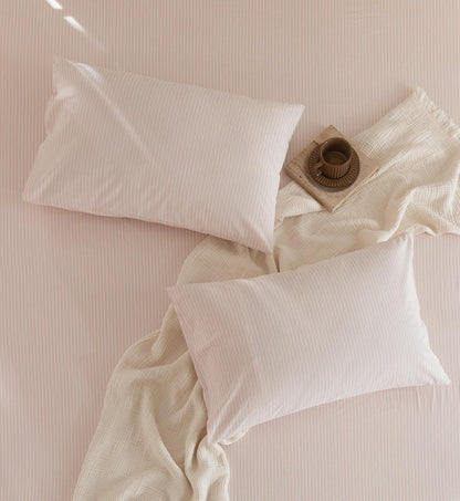 JIYUAN Standard Washed Cotton Pillowcases, Set of 2, Linen-Like Pinstripe