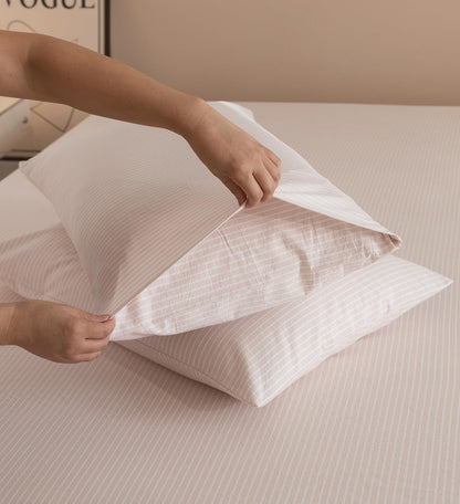 JIYUAN Standard Washed Cotton Pillowcases, Set of 2, Linen-Like Pinstripe