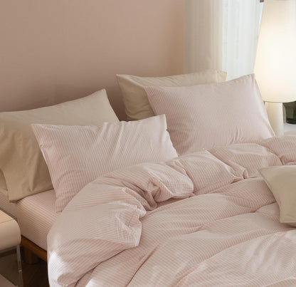 JIYUAN Standard Washed Cotton Pillowcases, Set of 2, Linen-Like Pinstripe