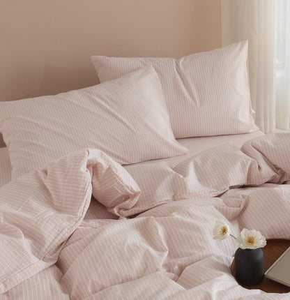 JIYUAN Standard Washed Cotton Pillowcases, Set of 2, Linen-Like Pinstripe