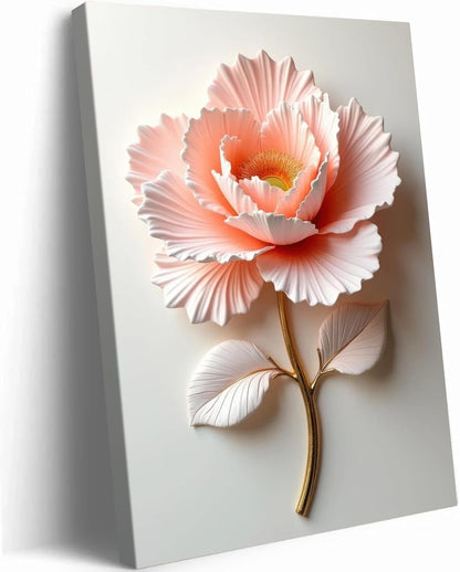 Framed Pink Floral Canvas Wall Art Modern Bedroom Decor 12 x 16 Inch