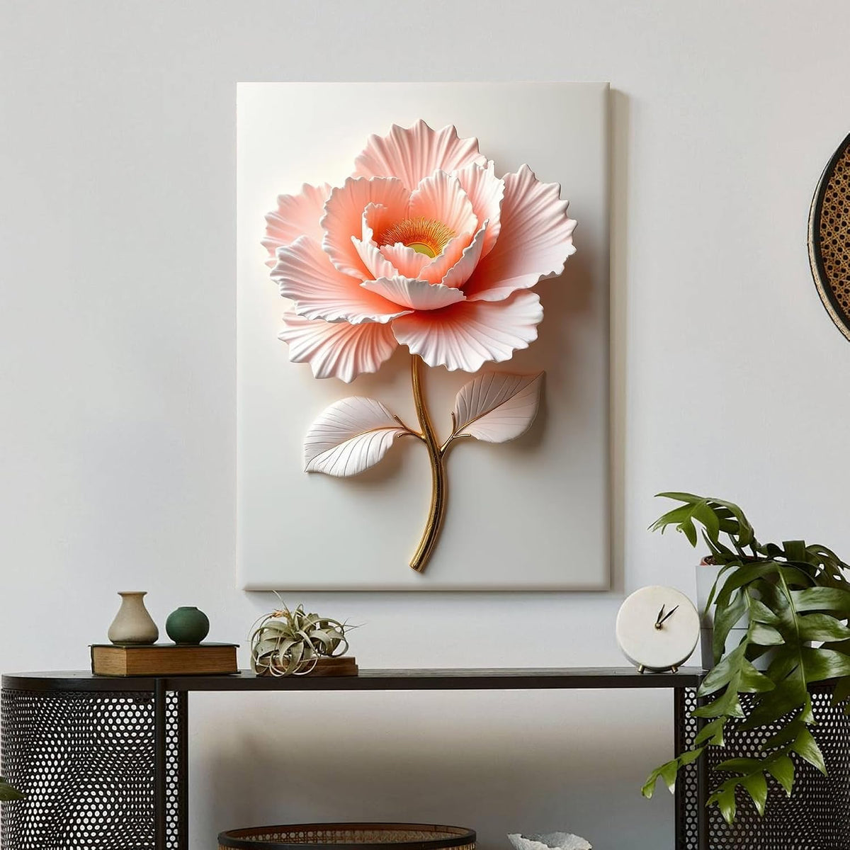 Framed Pink Floral Canvas Wall Art Modern Bedroom Decor 12 x 16 Inch