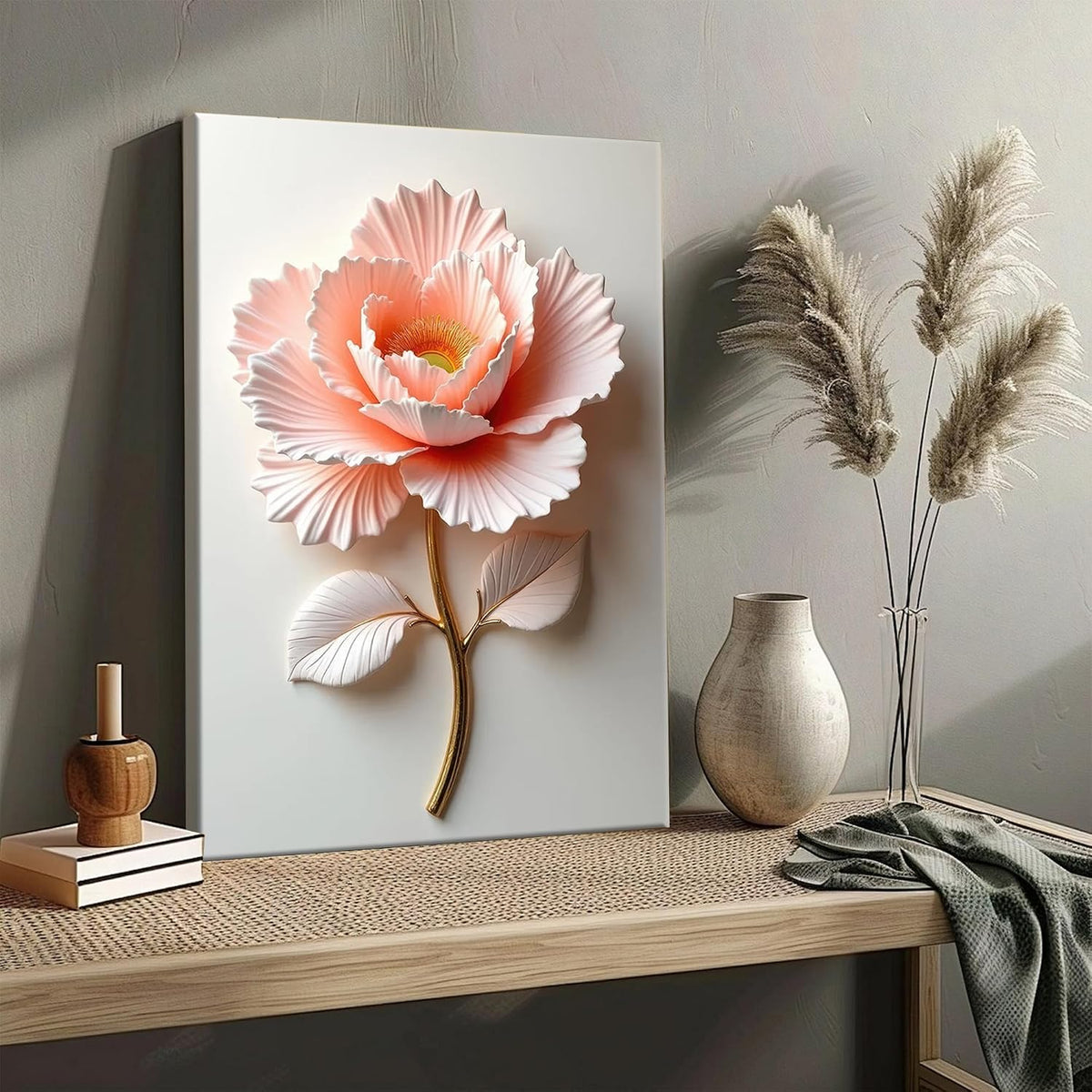 Framed Pink Floral Canvas Wall Art Modern Bedroom Decor 12 x 16 Inch