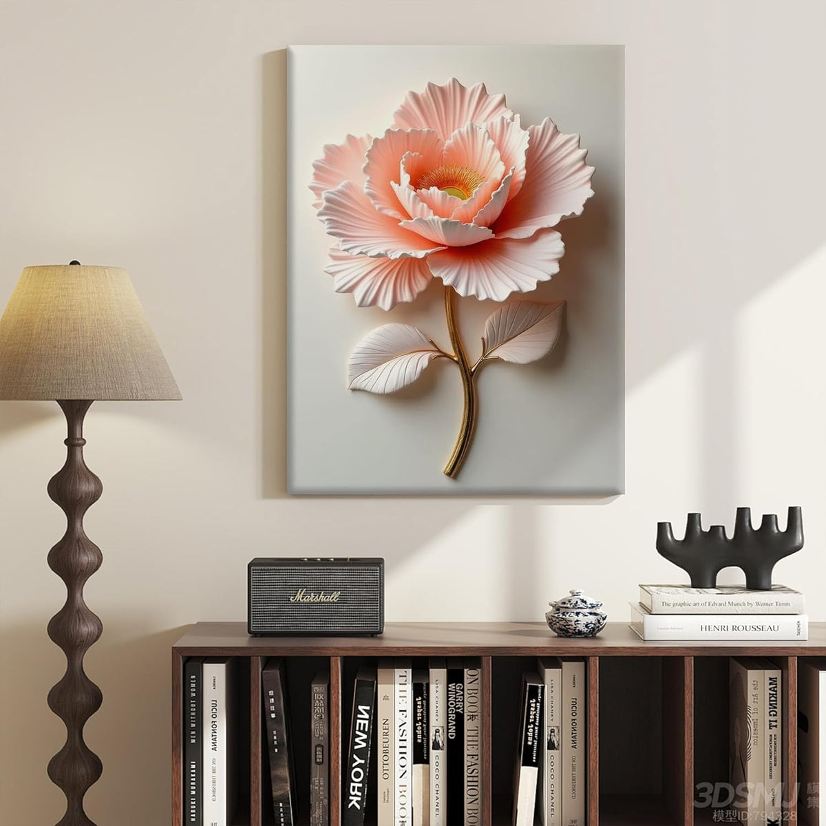 Framed Pink Floral Canvas Wall Art Modern Bedroom Decor 12 x 16 Inch