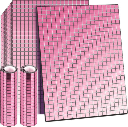 7200 Pieces Pink Disco Mirror Tile Self-Adhesive Mirrors Mosaic Tile
