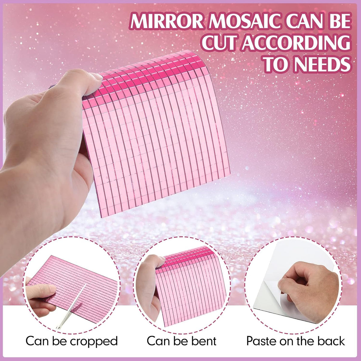 7200 Pieces Pink Disco Mirror Tile Self-Adhesive Mirrors Mosaic Tile
