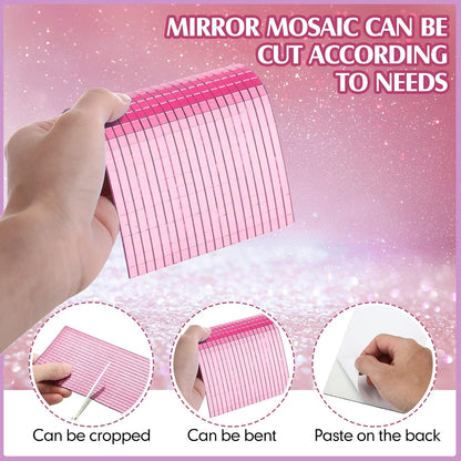 7200 Pieces Pink Disco Mirror Tile Self-Adhesive Mirrors Mosaic Tile