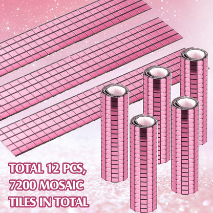 7200 Pieces Pink Disco Mirror Tile Self-Adhesive Mirrors Mosaic Tile