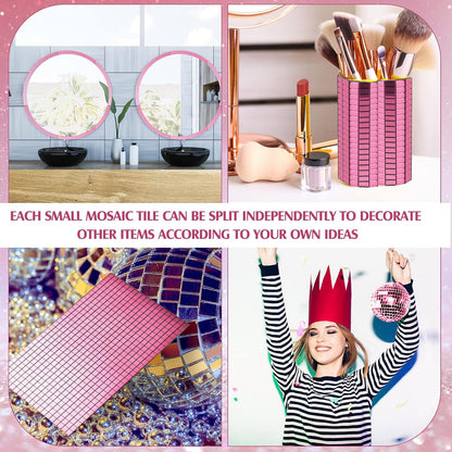 7200 Pieces Pink Disco Mirror Tile Self-Adhesive Mirrors Mosaic Tile