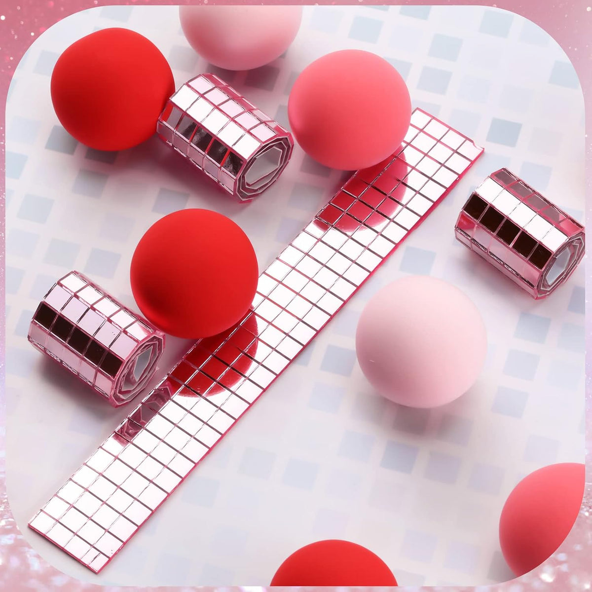 7200 Pieces Pink Disco Mirror Tile Self-Adhesive Mirrors Mosaic Tile