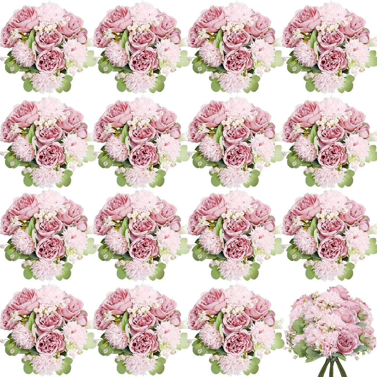 16 Bundles Peonies Artificial Flowers Bulk - Blush Pink