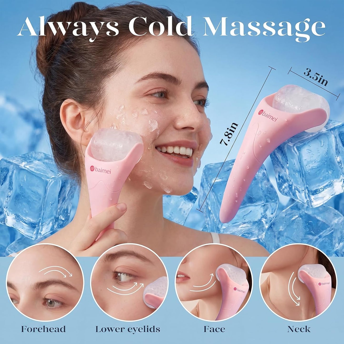 IcyMe Ice Roller for Face and Gua Sha Facial Tool Set, Ice Face Roller Reduces Puffiness Relieves Migraines Skin Care Tools, Self Care for Women - Pink