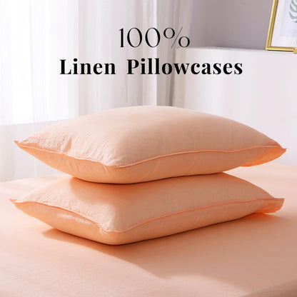 100% Organic Linen Pillowcases Standard 20x30inch 2 Pack,French Natural Washed Flax Pillow Cases,Linen Pillow Cover,Durable&Breathable Comfortable,Peach Pink