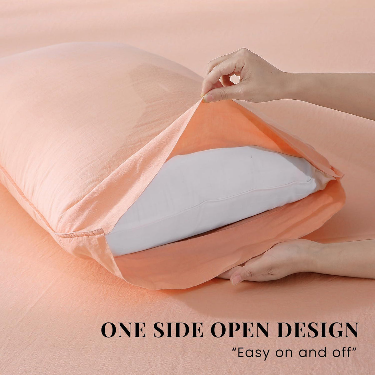 100% Organic Linen Pillowcases Standard 20x30inch 2 Pack,French Natural Washed Flax Pillow Cases,Linen Pillow Cover,Durable&Breathable Comfortable,Peach Pink
