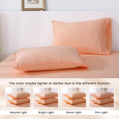 100% Organic Linen Pillowcases Standard 20x30inch 2 Pack,French Natural Washed Flax Pillow Cases,Linen Pillow Cover,Durable&Breathable Comfortable,Peach Pink