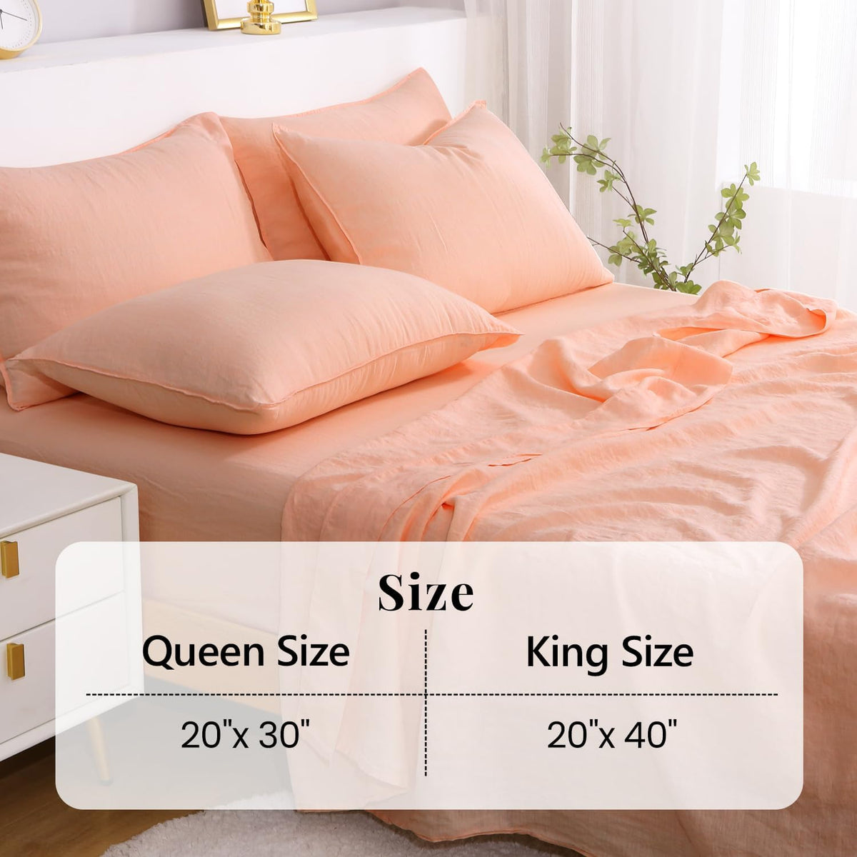100% Organic Linen Pillowcases Standard 20x30inch 2 Pack,French Natural Washed Flax Pillow Cases,Linen Pillow Cover,Durable&Breathable Comfortable,Peach Pink