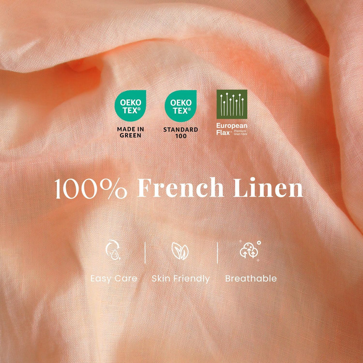 100% Organic Linen Pillowcases Standard 20x30inch 2 Pack,French Natural Washed Flax Pillow Cases,Linen Pillow Cover,Durable&Breathable Comfortable,Peach Pink