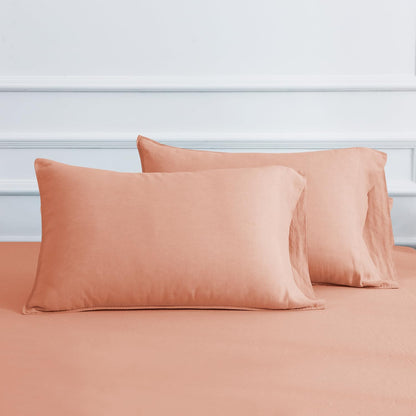 100% Organic Linen Pillowcases Standard 20x30inch 2 Pack,French Natural Washed Flax Pillow Cases,Linen Pillow Cover,Durable&Breathable Comfortable,Peach Pink
