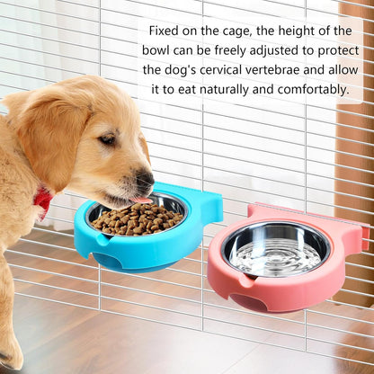 kathson Crate Dog Bowl, Removable Stainless Steel Hanging Pet Cage Bowl Food & Water Feeder Coop Cup for Cat, Puppy, Birds, Rats, Guinea Pigs (2pcs, Pink and Blue)