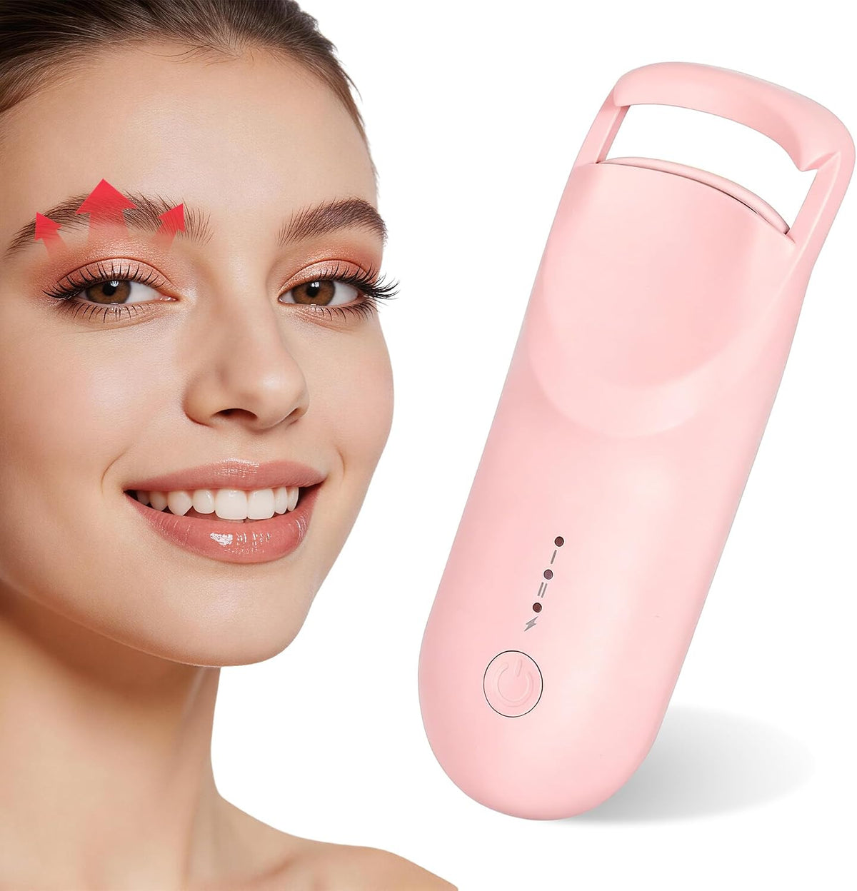 Heated Eyelash Curler, 10s Fast Heating Portable Electric Lash Curler, Type-C Rechargeable Travel Eye Lash Curlers with Anti-Scalding Silicone Pad, 2 Temp Modes & 24H Long Lasting Curves (Pink)
