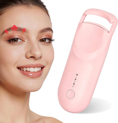 Heated Eyelash Curler, 10s Fast Heating Portable Electric Lash Curler, Type-C Rechargeable Travel Eye Lash Curlers with Anti-Scalding Silicone Pad, 2 Temp Modes & 24H Long Lasting Curves (Pink)