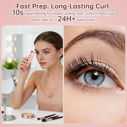 Heated Eyelash Curler, 10s Fast Heating Portable Electric Lash Curler, Type-C Rechargeable Travel Eye Lash Curlers with Anti-Scalding Silicone Pad, 2 Temp Modes & 24H Long Lasting Curves (Pink)