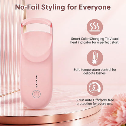Heated Eyelash Curler, 10s Fast Heating Portable Electric Lash Curler, Type-C Rechargeable Travel Eye Lash Curlers with Anti-Scalding Silicone Pad, 2 Temp Modes & 24H Long Lasting Curves (Pink)