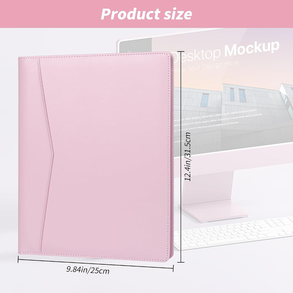 Padfolio Portfolio Leather Binder, Interview Legal Document Organizer, Business Card Holder Included Letter Sized Writing Pad [Pink, Piano Noir Faux Leather Matte Finish]