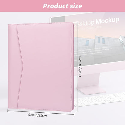 Padfolio Portfolio Leather Binder, Interview Legal Document Organizer, Business Card Holder Included Letter Sized Writing Pad [Pink, Piano Noir Faux Leather Matte Finish]