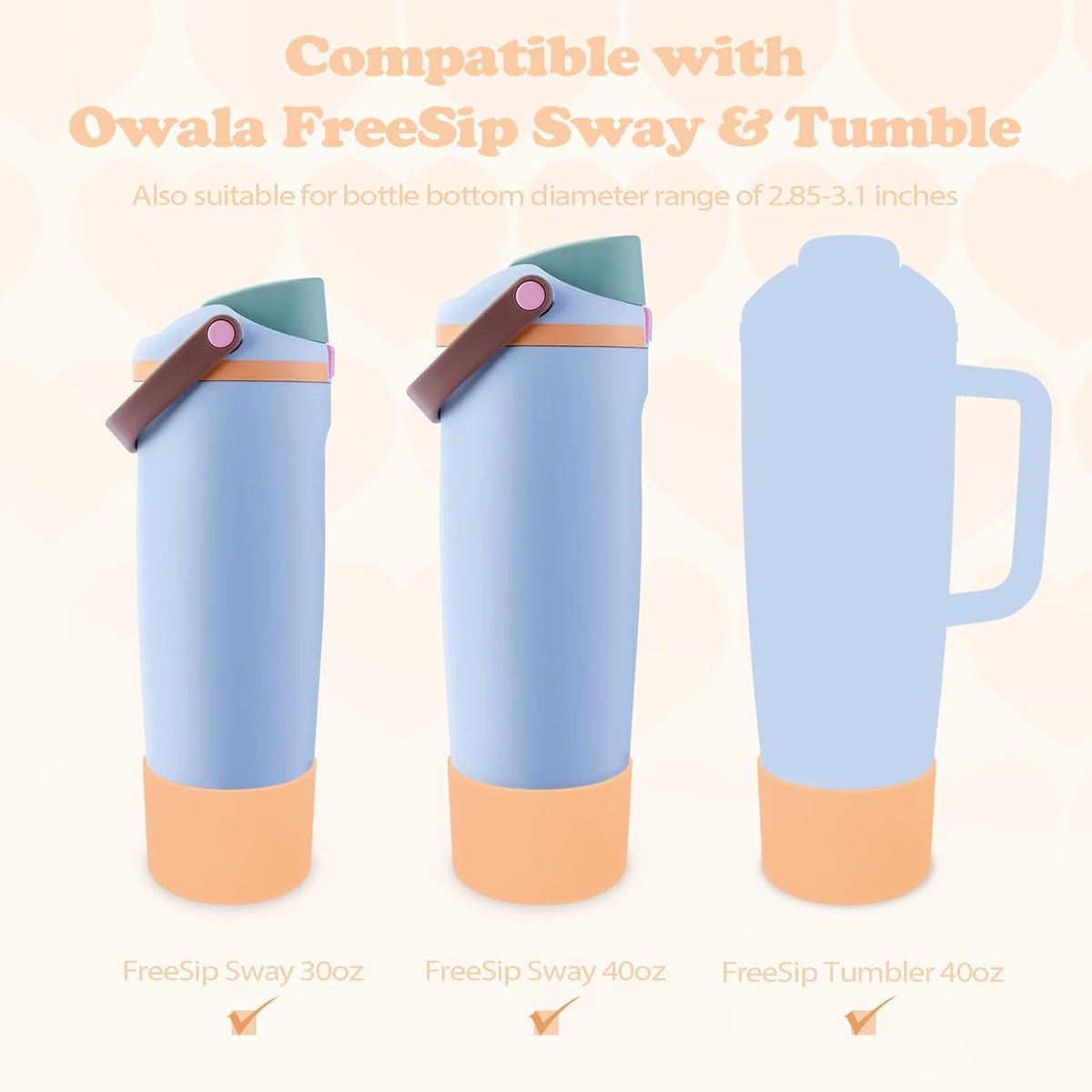 Silicone Boot for Owala 30oz & 40oz FreeSip Sway Bottles & Tumblers - Non-Slip, Scratch-Resistant, Stability Enhancer, Available in 12 Colors (Opal Dream Peach)