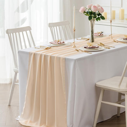 12 Pack Chiffon Table Runner 14x108 Inch Long 9ft Sheer Table Runners for Party Romantic Wedding Bridal Shower Fall Decorations-Peach