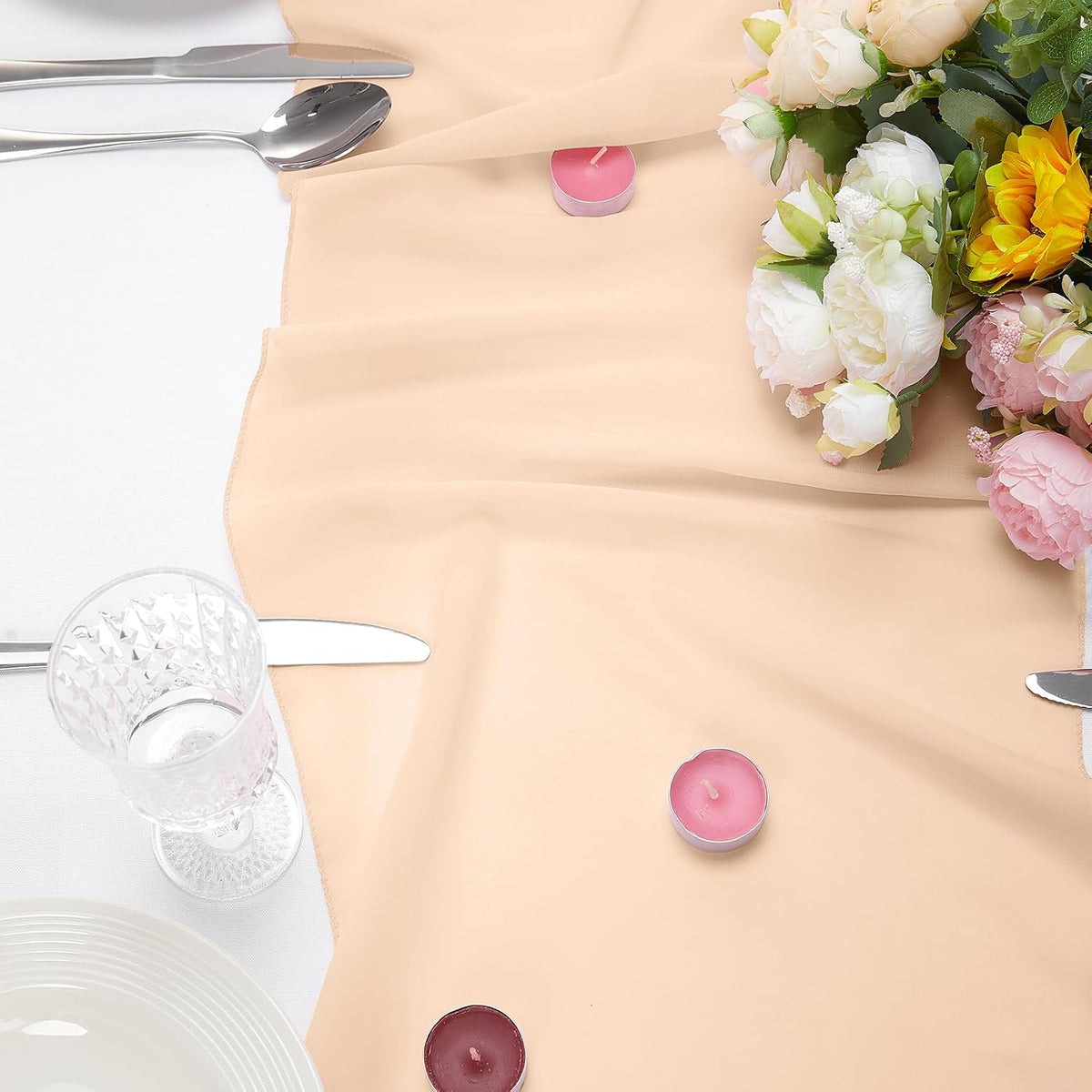 12 Pack Chiffon Table Runner 14x108 Inch Long 9ft Sheer Table Runners for Party Romantic Wedding Bridal Shower Fall Decorations-Peach