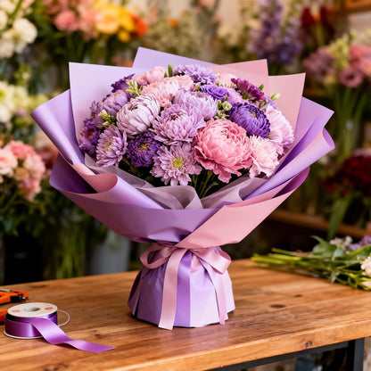Blush Pink Purple Gradient Flower Wrapping Paper, 20 Sheets Waterproof Reversible Floral Wrap for Bouquets, Valentines Day, Mothers Day, Wedding, Birthday, Baby Shower, 22.8 x 19.7 in