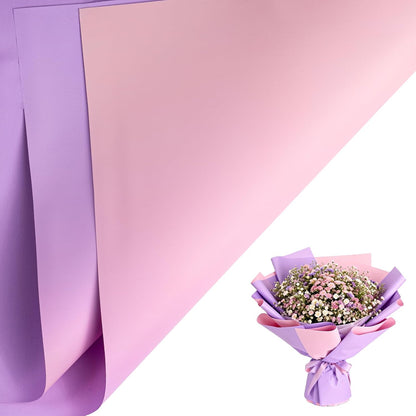 Blush Pink Purple Gradient Flower Wrapping Paper, 20 Sheets Waterproof Reversible Floral Wrap for Bouquets, Valentines Day, Mothers Day, Wedding, Birthday, Baby Shower, 22.8 x 19.7 in