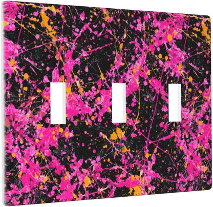 Neon Pink Abstract Paint Splatter Light Switch Covers 3 Gang Triple Toggle Wall Plate Switchplate Electrical Faceplate For Bathroom Kitchen Bedroom Decor