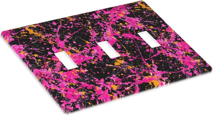 Neon Pink Abstract Paint Splatter Light Switch Covers 3 Gang Triple Toggle Wall Plate Switchplate Electrical Faceplate For Bathroom Kitchen Bedroom Decor