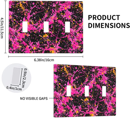 Neon Pink Abstract Paint Splatter Light Switch Covers 3 Gang Triple Toggle Wall Plate Switchplate Electrical Faceplate For Bathroom Kitchen Bedroom Decor