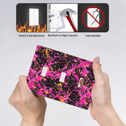 Neon Pink Abstract Paint Splatter Light Switch Covers 3 Gang Triple Toggle Wall Plate Switchplate Electrical Faceplate For Bathroom Kitchen Bedroom Decor