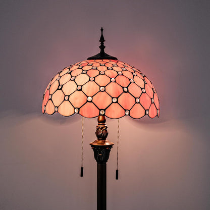 Tiffany Floor Lamp Stained Glass Pearls Beads Standing Reading Light 16x16x64 Inch Retro Inspired Pole Corner Lighting Art Decor for Bedroom Living Room Home Office (Pink)