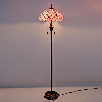 Tiffany Floor Lamp Stained Glass Pearls Beads Standing Reading Light 16x16x64 Inch Retro Inspired Pole Corner Lighting Art Decor for Bedroom Living Room Home Office (Pink)