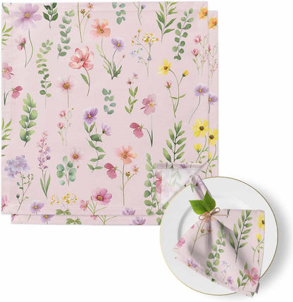Pink Spring Floral Flowers Botanical Elegant Pastoral Washable Reusable Dinner Cocktail Napkin for Kitchen Party Wedding Banquet Holiday Baby Shower Table Decor