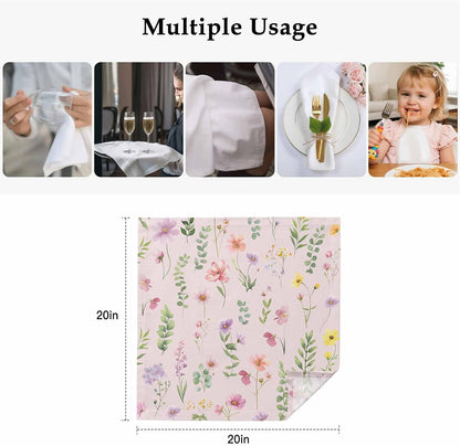 Pink Spring Floral Flowers Botanical Elegant Pastoral Washable Reusable Dinner Cocktail Napkin for Kitchen Party Wedding Banquet Holiday Baby Shower Table Decor