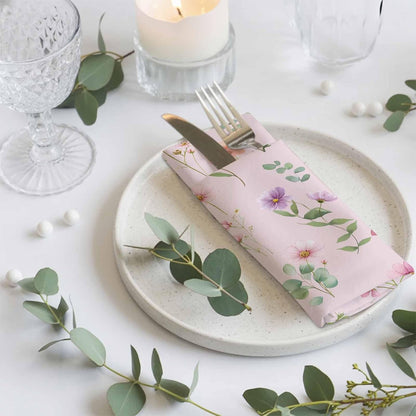 Pink Spring Floral Flowers Botanical Elegant Pastoral Washable Reusable Dinner Cocktail Napkin for Kitchen Party Wedding Banquet Holiday Baby Shower Table Decor