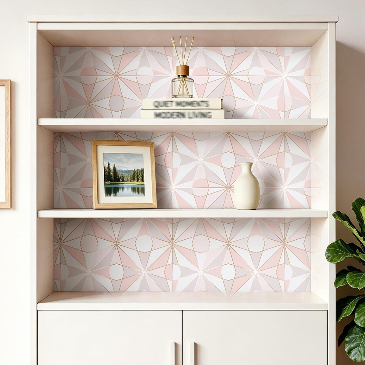Pink Geometric Peel and Stick Wallpaper Removable Rose Gold Modern Wallpaper for Bathroom Powder Room Vanity Cabinets and Shelves Accent Wall Small Space Decor Renter Friendly 17.5 x 10ft