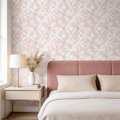 Pink Geometric Peel and Stick Wallpaper Removable Rose Gold Modern Wallpaper for Bathroom Powder Room Vanity Cabinets and Shelves Accent Wall Small Space Decor Renter Friendly 17.5 x 10ft