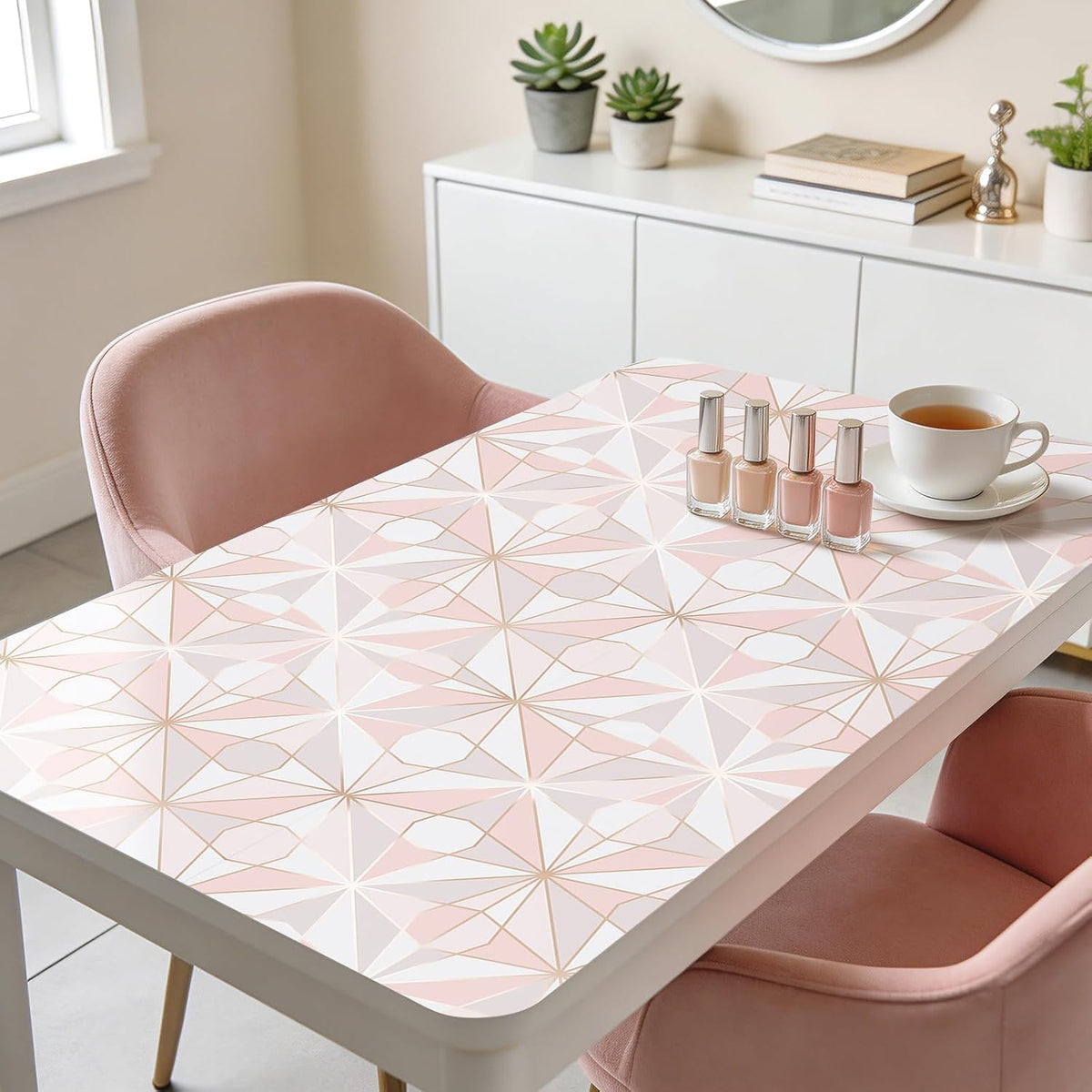 Pink Geometric Peel and Stick Wallpaper Removable Rose Gold Modern Wallpaper for Bathroom Powder Room Vanity Cabinets and Shelves Accent Wall Small Space Decor Renter Friendly 17.5 x 10ft